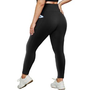 HLTPRO Plus Size Leggings with Pockets for Women - Black Yoga High Waist Tummy Control Pants for Workout
