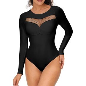 FUT Women's Long Sleeve Bodysuit Tummy Control Shapewear Crew Neck Body Suits Sexy Thong Bodysuit Shirts Going Out Tops