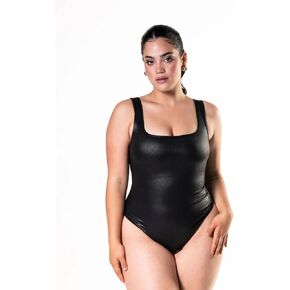 Shapewear Bodysuit Tummy Control Faux Leather Bodysuit Square Neck Thong Sleeveless Black Corset Tank Top