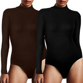 2 Pcs Long Sleeve Bodysuit for Women Mock Turtle Neck T Shirts Body Suit Tops Winter Shapewear Bodysuit Jumpsuit