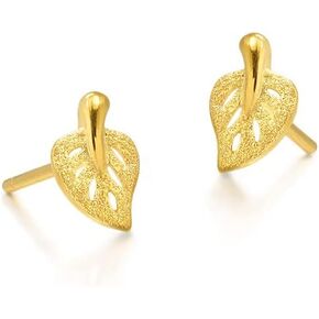 CHOW SANG SANG 999.9 24K Solid Gold Leaf Stud Earrings for Women 68725E