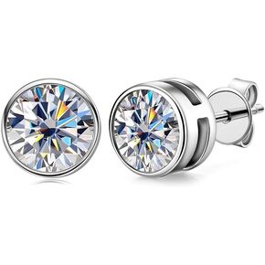 Women's Round Bezel Set 1 Carat Natural Diamond Stud Earrings, Flawless Clarity, D-Color, Very Good Cut - Perfect for Wedding