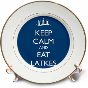 3dRose cp_163812_1 Keep Calm and Eat Latkes, Blue Porcelain Plate, 8"