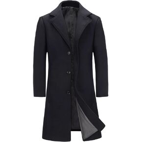 INVACHI Men's Wool Blend Long Trench Coat Notched Collar Single Breasted Overcoat Warm Winter Pea Coat