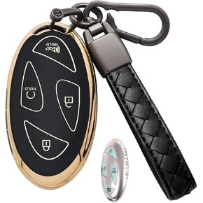 for Hyundai Ioniq 6 Key Fob Cover Premium Soft TPU with Leather Keychain Key Case Shell 360 Degree Protection for Hyundai Ioniq 6 Grandeur GN7 KONA 2023 2024 (7 Buttons, B Black)