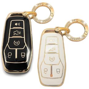 2PCS for Ford Car Key Fob Shell Cover Case,Soft TPU Decoration Bling Key Holder for 2018 2019 2020 2021 2022 2023 Ford Fusion F150 F250 F350 F450 Edge Explorer Escape Mustang Black and White