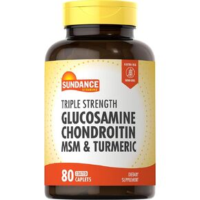 Sundance Glucosamine Chondroitin with MSM and Turmeric | 80 Caplets | Triple Strength Formula | Non-GMO and Gluten Free Supplement