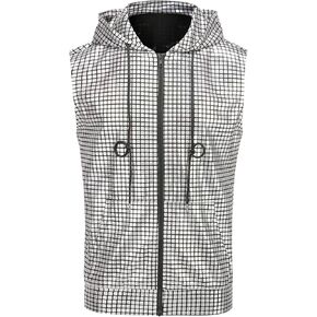 yolsun Men's Sequin Hooded Vest 70s Disco Outfit Shiny Metallic Sleeveless Hoodie Top Shirt with Pocket