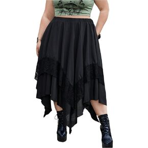 Verdusa Women's Plus Size Goth High Waist Skirt Flowy Lace Layered Long Renaissance Skirt