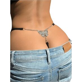 Women's Sparkling Butterfly Chain Underwear Low Rise Cheeky G String Panty