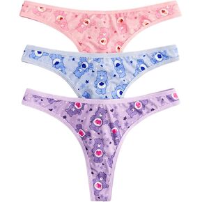 MakeMeChic Women's 3 Pack Cartoon Print Thongs Contrast Binding Comfy Panties Underwear
