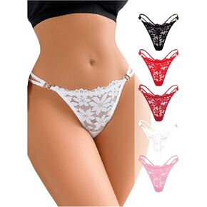 SHENHE Women's 5 Pack Floral Lace Sheer G String Thong Low Rise See Through Underwear