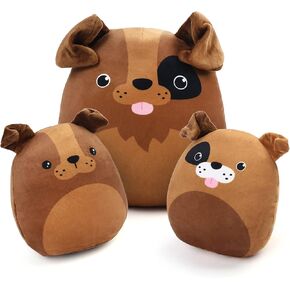 BenBen Dog Stuffed Animals, Set of 3, 12" and 7'' Squishy Plush Toys, Toddlers Hugging Plush Pillow, Cute Plushies, Stocking Stuffers for Kids, Ms Wags and Pups