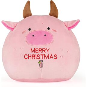 Christmas Cow Stuffed Animal,Cute Cow Plush Toy Pillow,Cuddly Plushies Christmas Cow Plushie for Girls Boys Kids,Christmas Stocking Stuffers,9.8in