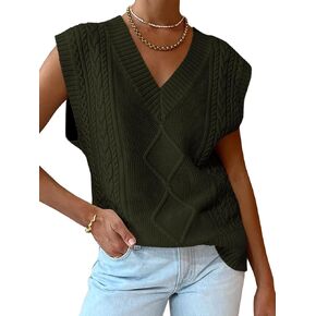 LILLUSORY Sweater Vest Women Trendy Cable Knit Cap Sleeve Tops 2024 V Neck Cotton Oversized Business Casual Outfits