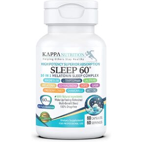 KAPPA NUTRITION Sleep 60, Sleep Aid, 60mg of Melatonin, 60-Day Supply, Non-Habit Forming Vegan Capsules Natural Ingredients for Easier Bedtime, Herbal Supplement, Valerian Root, Chamomile Non-GMO