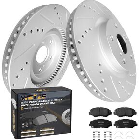Front Brakes Kit Ceramic Pads with hardware for Honda Accord 2003-2017, 2013-2018 Civic, 03-11 Element, 02-04 CR-V, 2016 CR-Z, 14-15 ILX Drilled and Slotted Brakes Rotors Replacement 31257 914 p