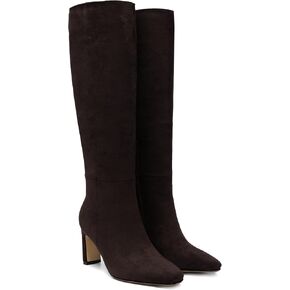 Burgundy Knee High Boots for Women Square Toe Chunky Heeled Boots Fall Dress Elastic Tall Boots with Zipper