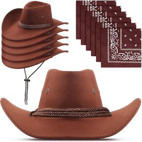 Zhanmai 12 Pieces Cowboy Hats and Bandanas Bulk Cowboy Cowgirl Hats Costume Party for Men Woman