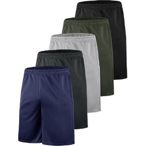 5 Packs Men's Dry Fit Moisture Wicking Shorts Mesh Athletic Gym Running Lightweight Shorts with Pockets and Elastic Waistband