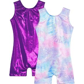 Bundles of Gymnastics Leotards for Girls 3t 4t Sparkle Purple Tie Dye Sleeveless Tumbling Outfit