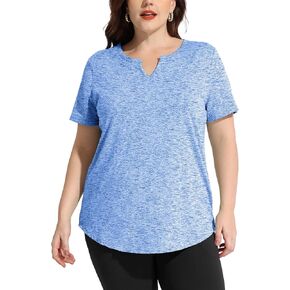 FOREYOND Plus Size Workout Tops for Women V-Neck Athletic Sport Short Sleeves Tops