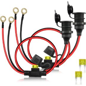 2PCS 12V/24V Fixed Thread Cigarette Lighter Socket to O Ring Terminal Cord,20A 14AWG Waterproof Cigarette Lighter Female Socket Replacement Cable,8mm Ring Eyelet Terminal-1FT