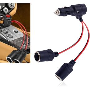 Pack-1 Car Y-type Cigarette Lighter Socket Splitter, 2 Way Female Power Port Adapter, 1 to 2 Cigarette Lighter Extension Cable, Universal for Cars Modification Accessories (Black & Red)