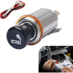 Pack-1 Car Cigarette Lighter Female Socket, Female Power Socket with Wire Harness, Universal Cigarette Lighter Socket Replacements, for Most Cars, Trucks and Vans (Silver)
