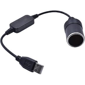 Black USB A Male to 12V Car Cigarette Lighter Socket Converter Cable, Cigarette Lighters and Parts, Electrical