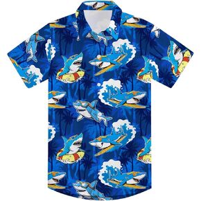 7-14T Boys Button Down Hawaiian Shirts 3D Printed Short Sleeve Cool Top Shirt