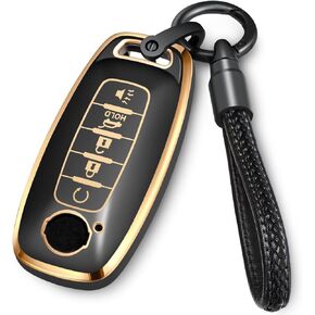 Lcyam Key Fob Cover Remote Case with Keychain Strap for Nissan 2023 2024 Rouge Pathfinder Versa 5 Button Smart Car Key, Black
