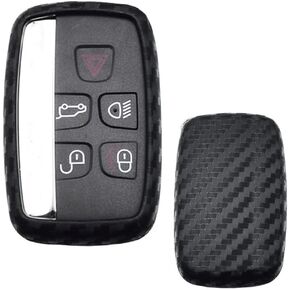 iJDMTOY Black Carbon Fiber Finish Soft Silicone Key Fob Cover Compatible with 2010-2017 Land Rover Range Rover Evoque, 12-15 LR2 LR4 Discovery & 2011-up Jaguar XE XJ XF XK F-Type F-Pace