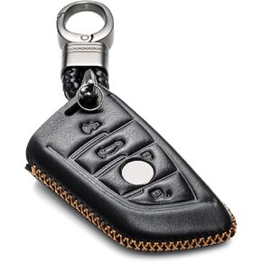 Vitodeco Leather Smart Key Fob Case Compatible with BMW 2, 3, 5, 6, 7 M Series, X1, X3, X4, X5, X6, X7 2014-2022 (4-Button, Black/Red)