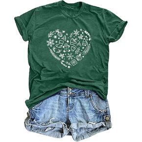 Christmas Shirts for Women Funny Cute Graphic Snowflake and Christmas Tree Tees Short Sleeve Tops