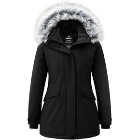 Wantdo Women's Down Jacket Water Resistant Warm Winter Parka Long Puffer Coat with Fur Hooded
