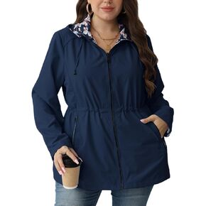 Geschallino Women's Casual Reversible Coat Plus Size Floral Print Windbreaker Lightweight Jacket with Hood