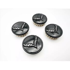 Set of 4Pcs Wheel Center Cap Replacement for 2014+ C7 Corvette Stingray Center Caps w/Crossed Flag Logo 68mm 2.7" 23217059 (Black Blue)