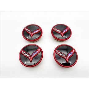 Set of 4Pcs Wheel Center Cap Replacement for 2014+ C7 Corvette Stingray Center Caps w/Crossed Flag Logo 68mm 2.7" 23217059 (Black Blue) in Kuwait