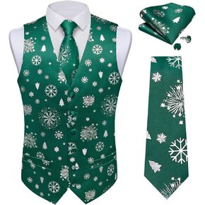 DiBanGu Christmas Men's Suit Vest and Tie Set Formal Business Dress Waistcoat for Tuxedo V-Neck Slim Fit Holiday Vest