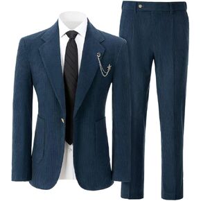 Mens Corduroy Suit Slim Fit 2 Pieces Blazer Pants Suits for Men Vintage Wedding Business Corduroy Suit Jacket Men