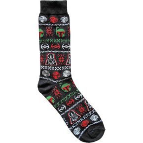 Star Wars Boba Fett/Darth Vader Ugly Sweater Pattern Men's Crew Christmas Socks Black 6-12