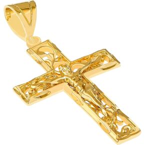 LIFETIME JEWELRY Large Filigree Crucifix Cross Necklace for Men & Women 24k Gold Plated