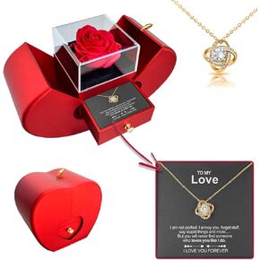 Preserved Real Red Rose With Hollow Clavicle Necklace, ''TO MY LOVE'' Jewelry Boxes with Necklace, Gifts For Girlfriend,Wife,Mom On Christmas/Valentines Day/Birthday/Anniversary/Mothers Day (Gold)