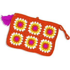 Handmade Crochet Clutch bag,Charming Knitted Clutch Purses for Women,Granny Square Design Summer Beach Handbag Purse with Tassel and Wristlet