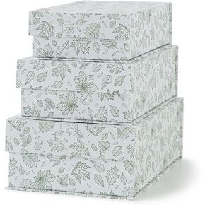 Soul & Lane Decorative Cardboard Storage Boxes - Set of 3: Light Green Floral Pattern Keepsake Boxes with Magnetic Closure, Nesting Memory Boxes for Organizing and Home Décor, Blossom Harmony