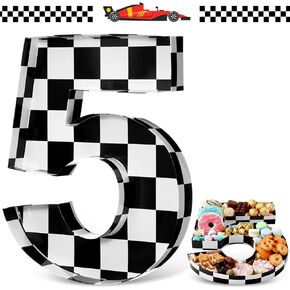 Mifoci 13.7" Race Car Cardboard Fillable Number Box for Charcuterie Fast Birthday Party Decor 1st 2nd 3rd 5th Number Shaped Box Black and White Checkered Snack Paper Mache Tray for Party Supplies (1)