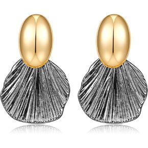 Gold Earrings Dangle Chunky Fan-shaped Earrings Shell Earring for Women Two-Tone Fashion Statement Jewelry in Kuwait