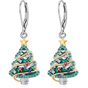 Christmas Tree Earrings for Women Christmas Jelwery 925 Sterling Silver Lever-Back Dangle Drop Earrings Gifts for Christmas