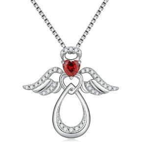 Silver Guardian Angel Necklace 18K White Gold Plated Heart Infinity Pendant Birthstone Jewelry Gifts for Her